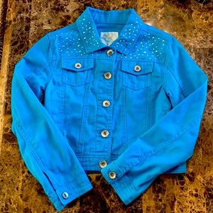 Justice blue stoned denim jacket.